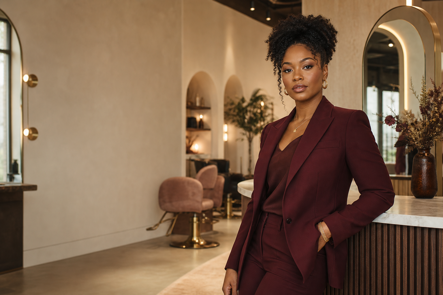 Beauty entrepreneur inside a modern salon concept